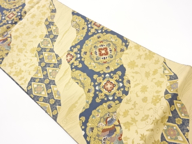 道長取に華文・花唐草・鴛鴦模様織出し袋帯